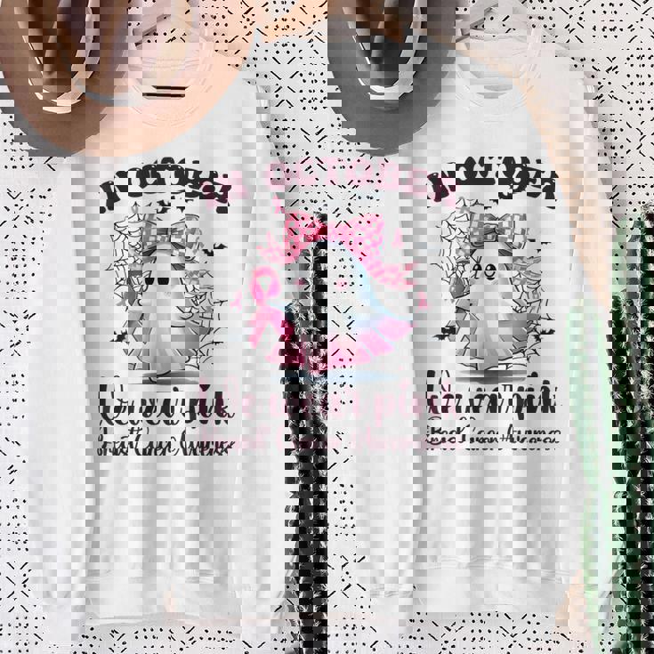 Halloween In October We Wear Pink Breast Cancer Awareness Sweatshirt Gifts for Old Women