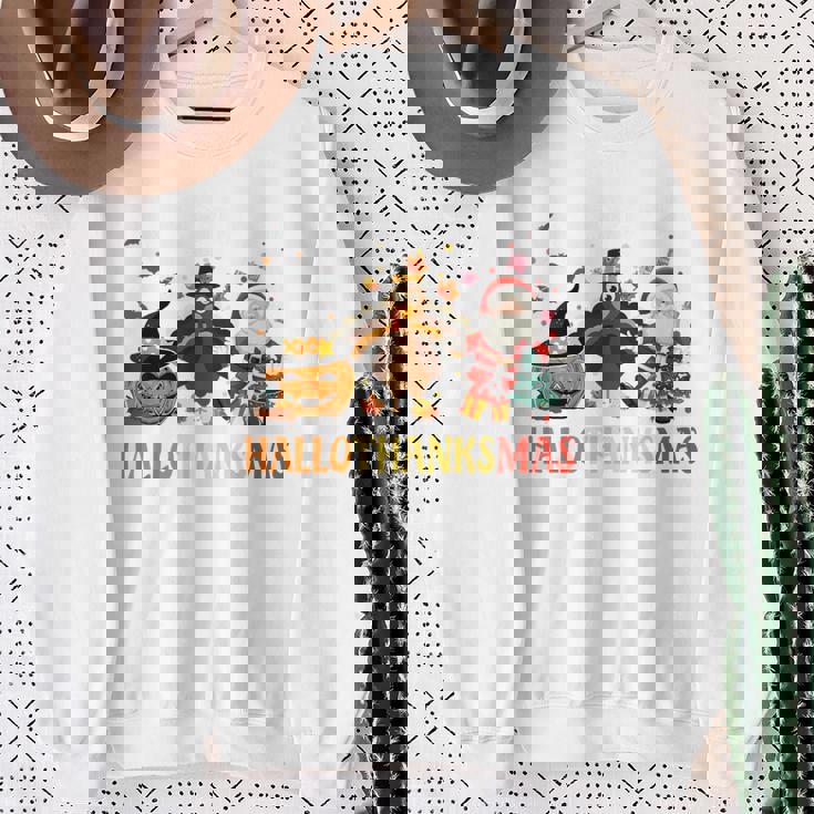 Happy Hallothanksmas Halloween Thanksgiving Christmas Sweatshirt Gifts for Old Women