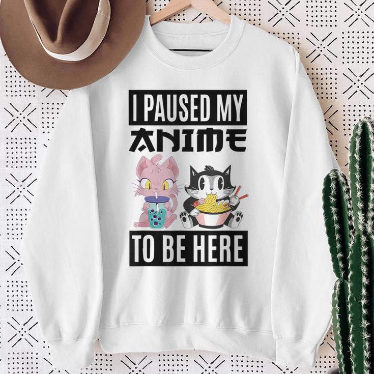 Ich Habe Meinen Anime Pausiert Hier Zu Sein Ramen Kawaii Cat Gray Sweatshirt Geschenke für alte Frauen