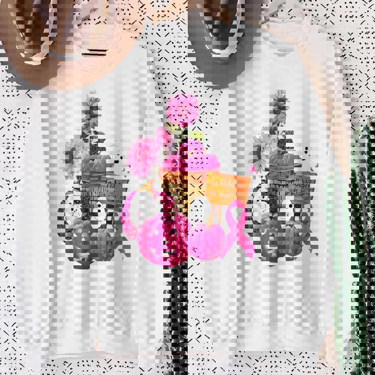 In October We Wear Pink Ghosts & Pumpkins For Breast Cancer Sweatshirt Gifts for Old Women