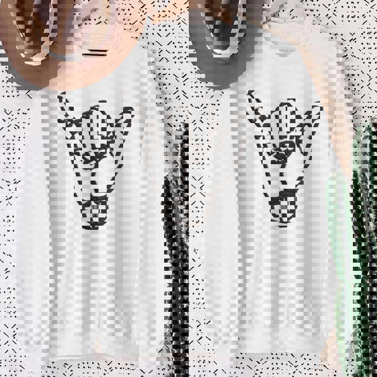 Shaka Sign Hang Good Vibes Retro Loose Hawaii Surfing Sweatshirt Gifts for Old Women