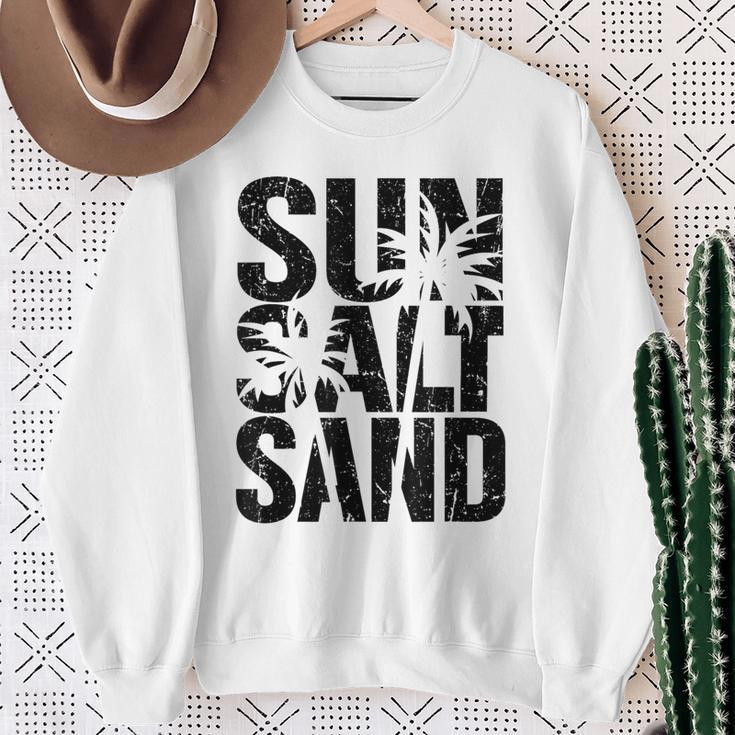 Sun Salt Sand Sommer Retro Fröhlich Urlaub Palm Tree Gray Sweatshirt Geschenke für alte Frauen