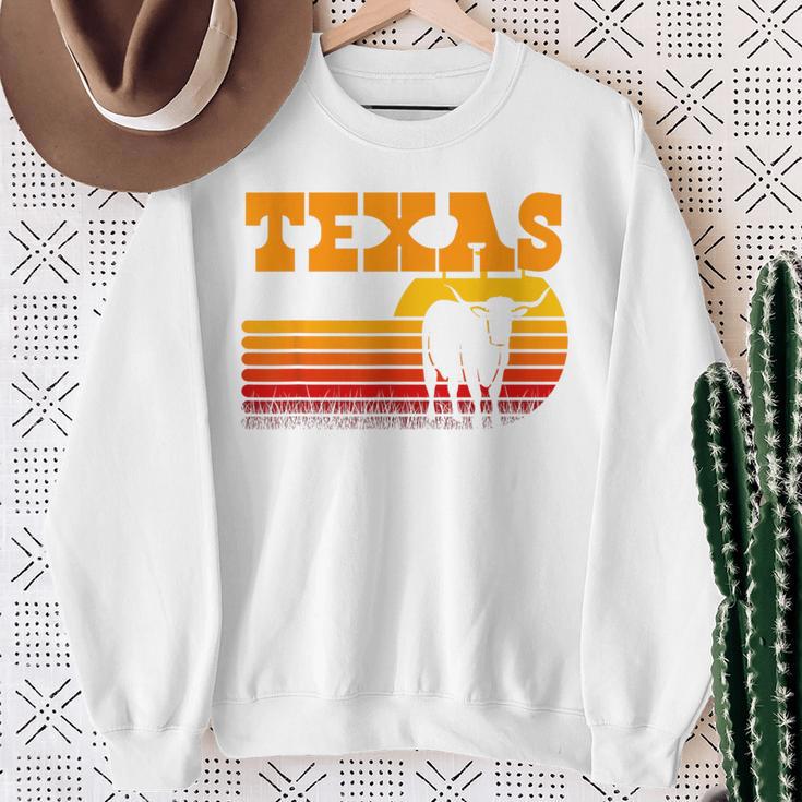 Texas Longhorn For Menintage Retro Sunset Texas Blue Sweatshirt Geschenke für alte Frauen