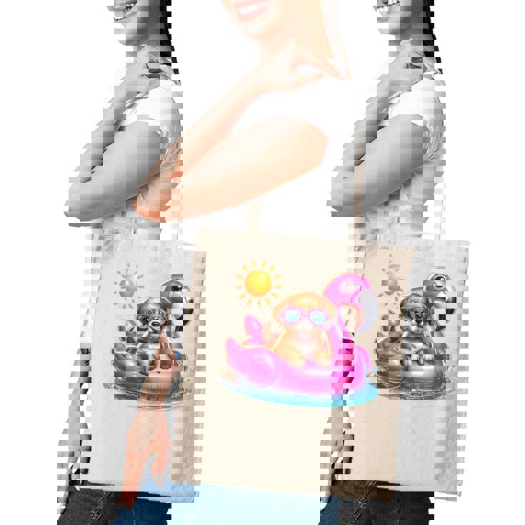 Puppy Dog Pink Flamingo Summer Vibes Beach Lover Cute Girls Tote Bag