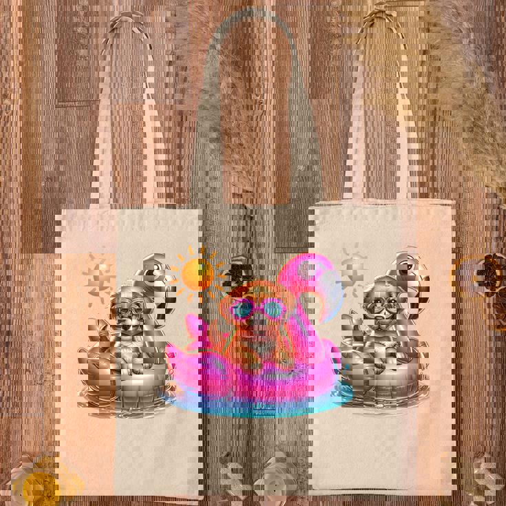 Puppy Dog Pink Flamingo Summer Vibes Beach Lover Cute Girls Tote Bag