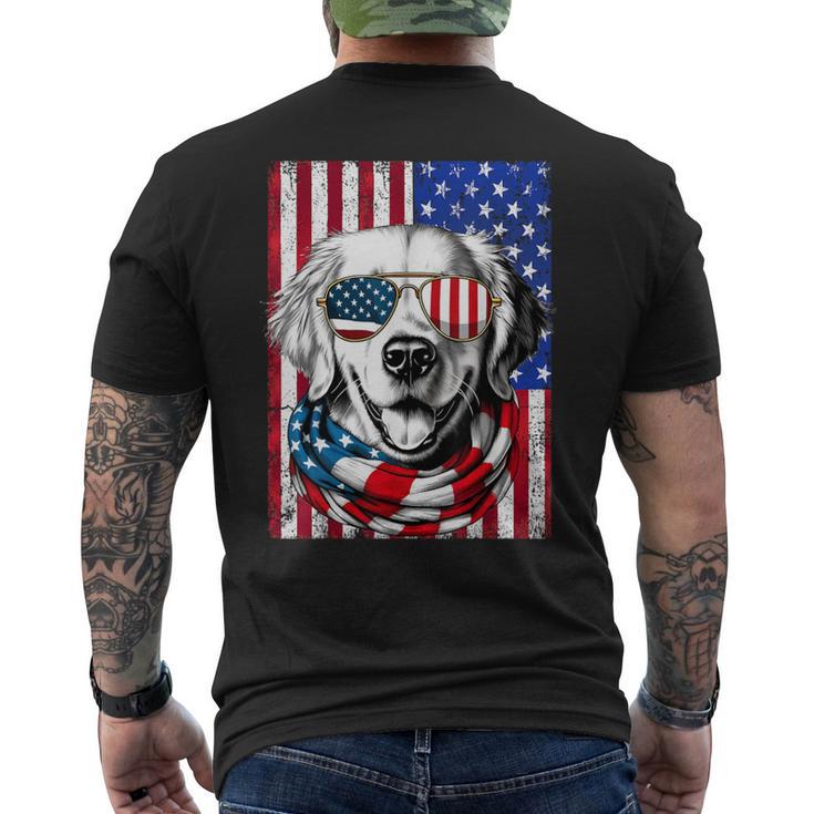 4Th Of July Golden Retriever Dog American Flag Usa Patriotic Men s T shirt Back Print Seseable CA