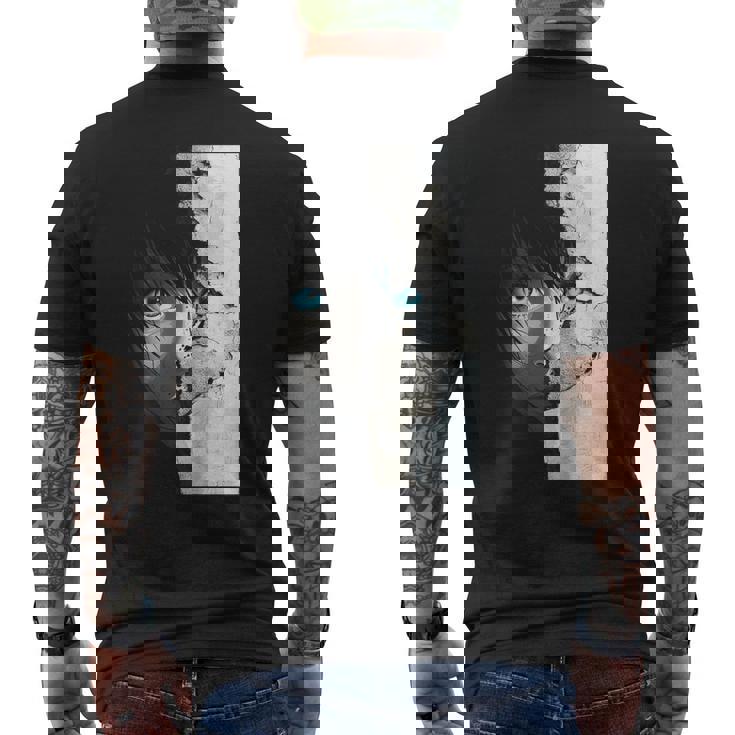 Anime Ojos Azules Chica Retrato Motivo Anime Camiseta Hombre Estampado Espalda