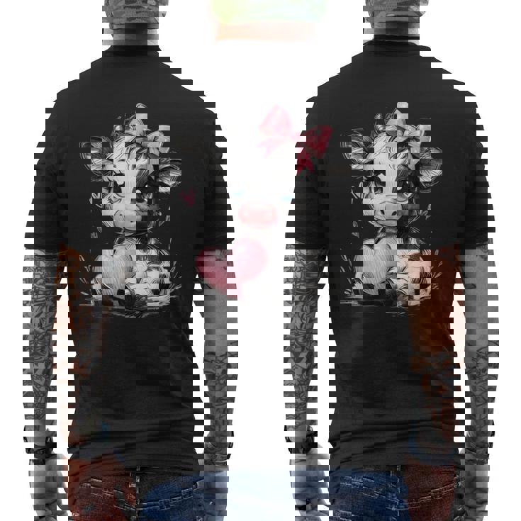 Awesome Black & White Cow Holding Heart Pink Coquette Bow Men's T-shirt Back Print