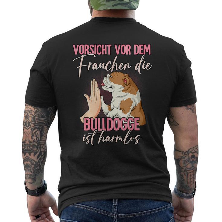 Beware Of The Frauchen Bulldog T-Shirt mit Rückendruck