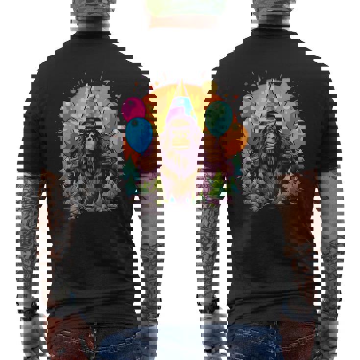Bigfoot Sasquatch Birthday Hat Balloons Aesthetic Men's T-shirt Back Print