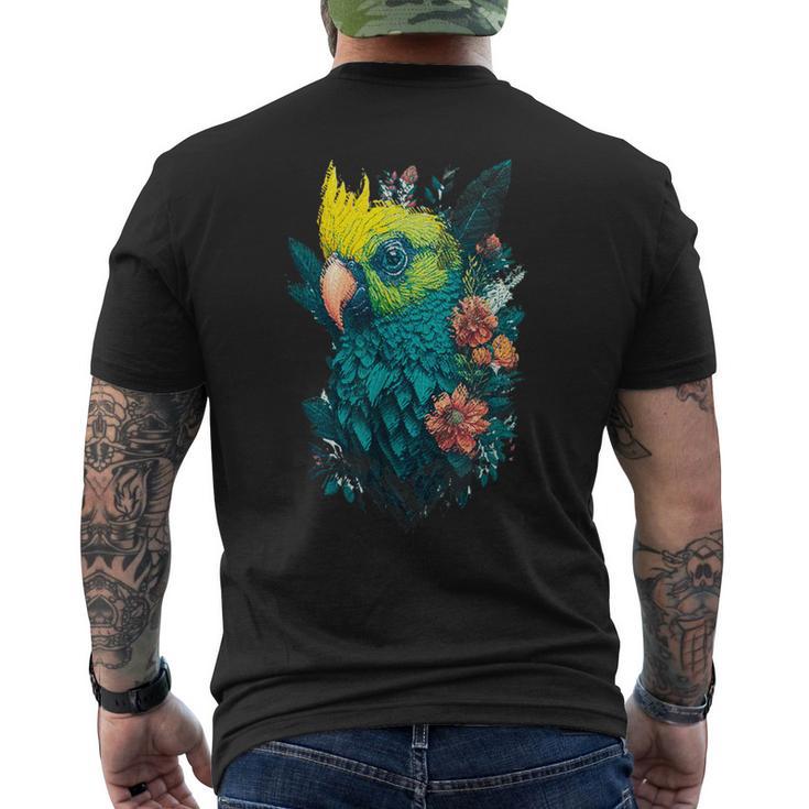 Blumen Papagei T-Shirt mit Rückendruck