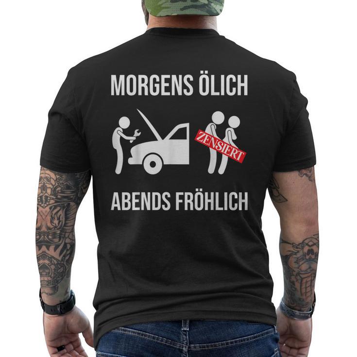 Car Mechanic Mechatronics Screwdriver Oil Evening Happy T-Shirt mit Rückendruck