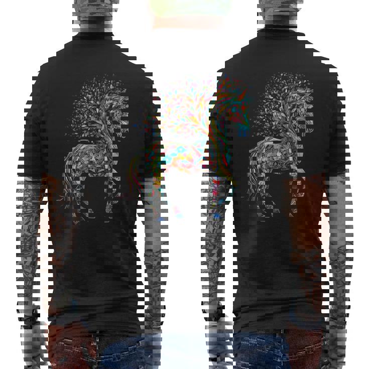 Cavallo Opera D'arte Albero Animale Colorato T-shirt da uomo con stampa posteriore