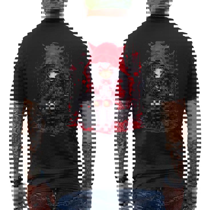 Chibi Cappuccetto Rosso & Lupo Cattivo Anime Kawaii Style T-shirt da uomo con stampa posteriore