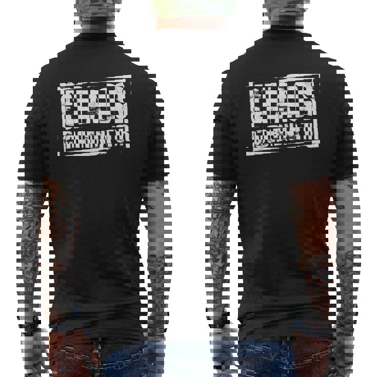 Con Scritta Chaos Coordinator T-shirt da uomo con stampa posteriore