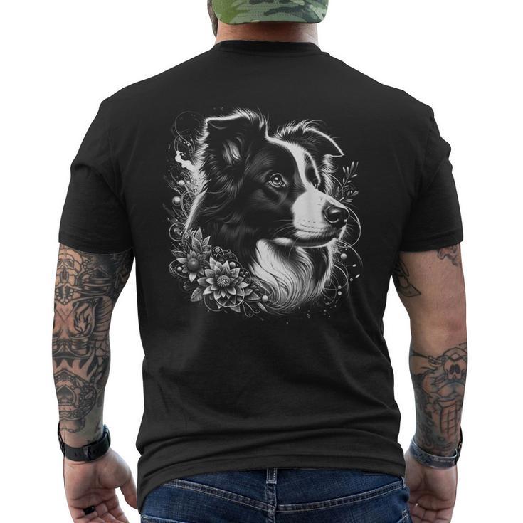 Cool Border Collie Artistic Portrait T-Shirt mit Rückendruck