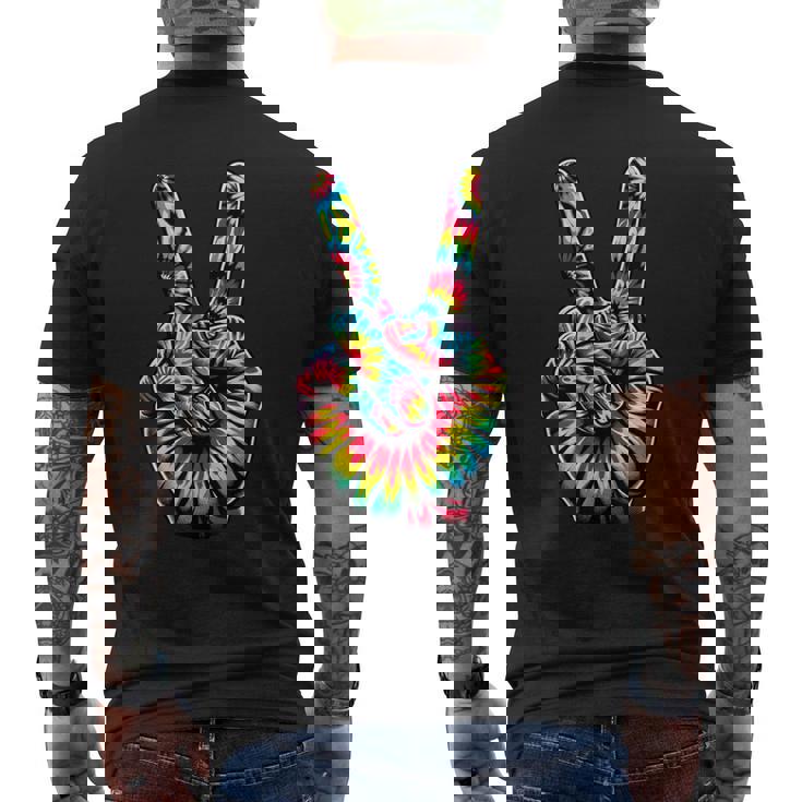 Cool Retro Tie Dye Peace Hand 1960S Hippie Peace Sign Men's T-shirt Back Print