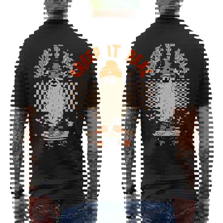 Creep It Real Ghost Skateboard Retro Halloween Skateboarding Men's T-shirt Back Print