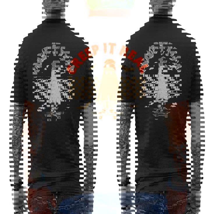 Creep It Real Skateboarding Ghost Retro Halloween Costume Men's T-shirt Back Print