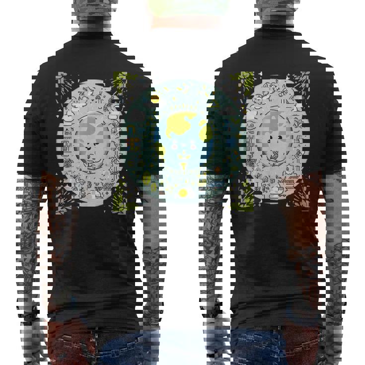 Cute Earth Holding Sapling Eco-Friendly Art Men's Back Print T-Shirt