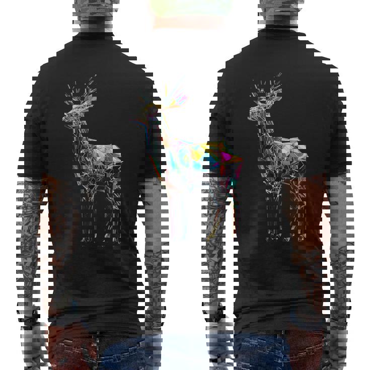 Deer Polygon Opera D'arte Motivo Geometrico Colorato Animale Cervo T-shirt da uomo con stampa posteriore