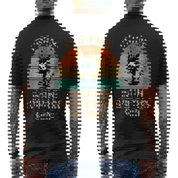 Divertido Gato Negro Retro Está Bien Estoy Bien Todo Está Bien Camiseta Hombre Estampado Espalda