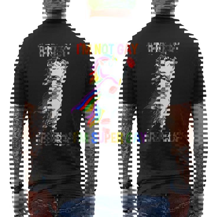 Divertido Lgbtq Super Gay Unicorn Camiseta Hombre Estampado Espalda