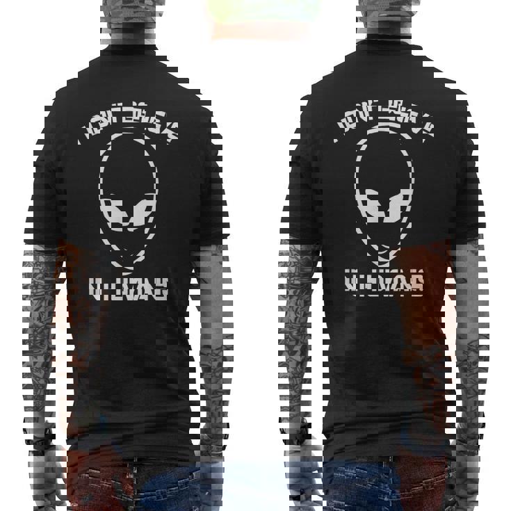 I Don't Believe In Humans Alien Head T-shirt da uomo con stampa posteriore