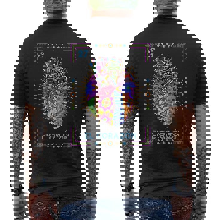 El Corazón Artistic Card Mexican Lottery Card Men's T-shirt Back Print
