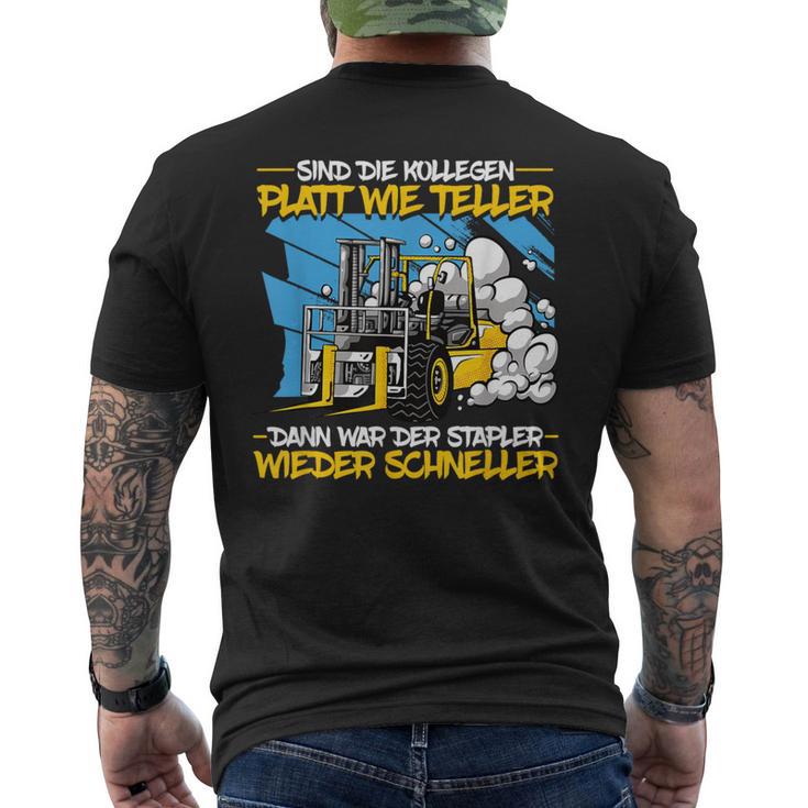 Forklift Kollegen Platt Wie Teller Colleagues T-Shirt mit Rückendruck