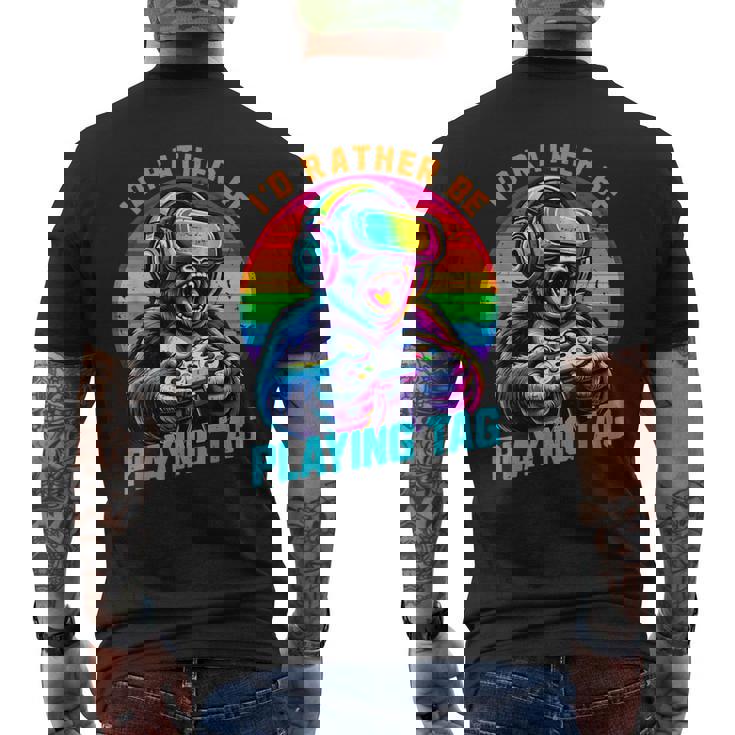 Gorilla Playing Video Vr Games Boys Gamer Gaming Men's T-shirt Back Print