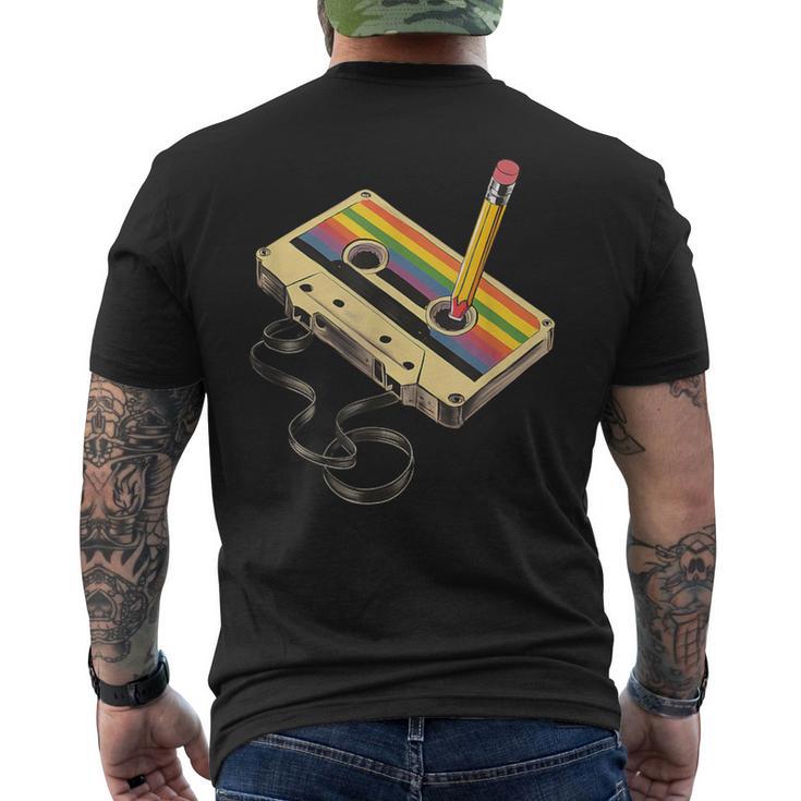 Nerd Retro Cassette Pencil Computer Old School T-Shirt mit Rückendruck