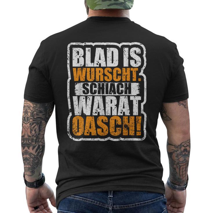 Slogan Blad Is Wurscht Dialect T-Shirt mit Rückendruck