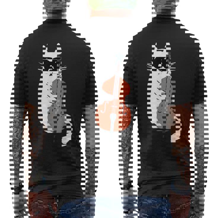 Gato Gracioso Con Gafas De Sol De Músico Contrabajo Camiseta Hombre Estampado Espalda