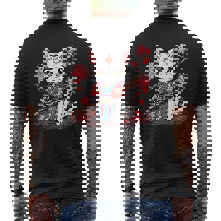 Gatto Ninja Samurai T-shirt da uomo con stampa posteriore