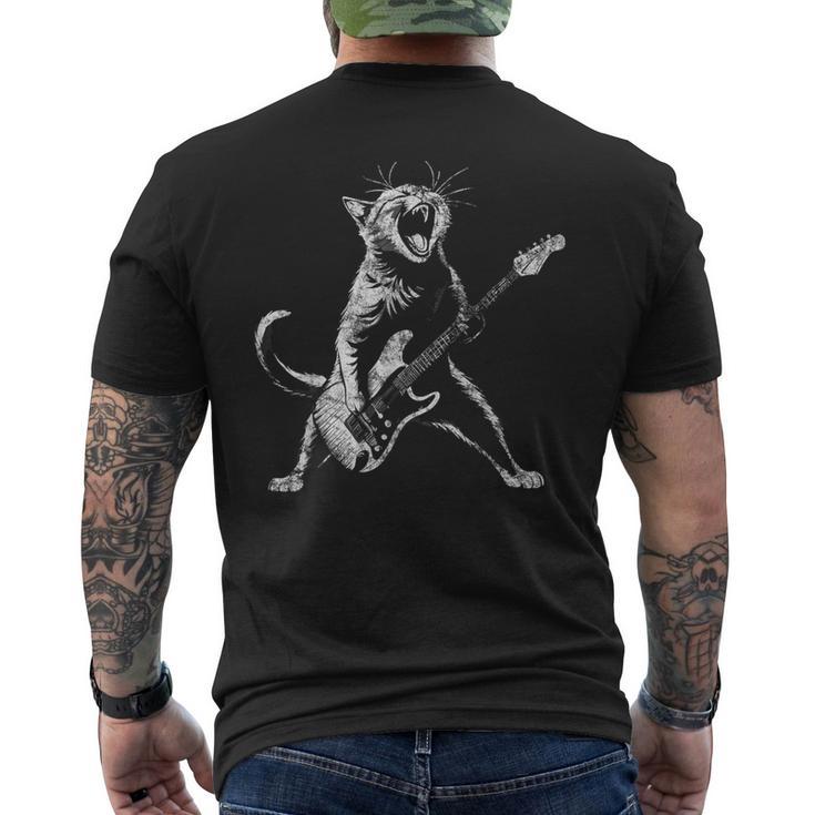 T-Shirt Drôle Chat Rock - Chat Jouant De La Guitare, Coupe Classique, Manches Doubles, Motif Rétro Humoristique - 11