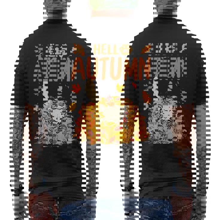 Hello Autumn Foglia D'acero Autunnoibes Carino Gatto T-shirt da uomo con stampa posteriore