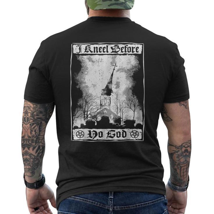 Ich Knieor Keinem Gott Atheist Burning Church Antichrist T-Shirt mit Rückendruck