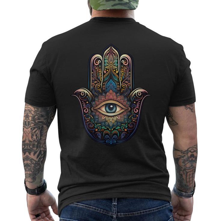 Khamsah Eye Or Hand Of Fatima On Colourful Hamsa Hand T-Shirt mit Rückendruck