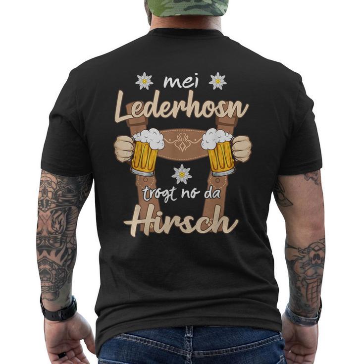 Mei Lederhosn Trogt No Da Hirsch Saufen Oktoberfest T-Shirt mit Rückendruck