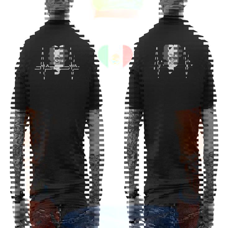 Mexico Flag Heartbeat Pulse For Mexican Independence Day Men's T-shirt Back Print
