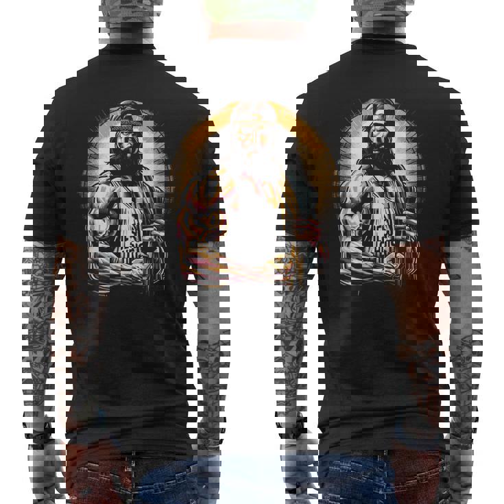 Muscular Jesucristo Divertido Levantamiento De Pesas Jesús Gimnasio Deportes Camiseta Hombre Estampado Espalda