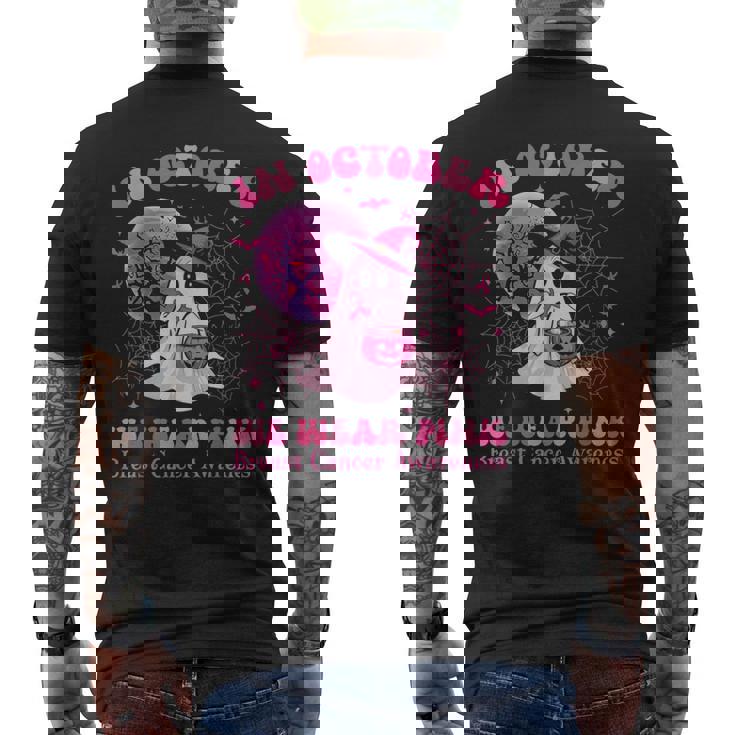 In October We Wear Pink Ghost Witch Breast Cancer Awareness Men's T-shirt Back Print