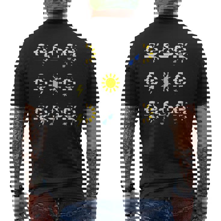 Previsioni Meteo Simboli Nuvole Pioggia Sole Fulmine T-shirt da uomo con stampa posteriore
