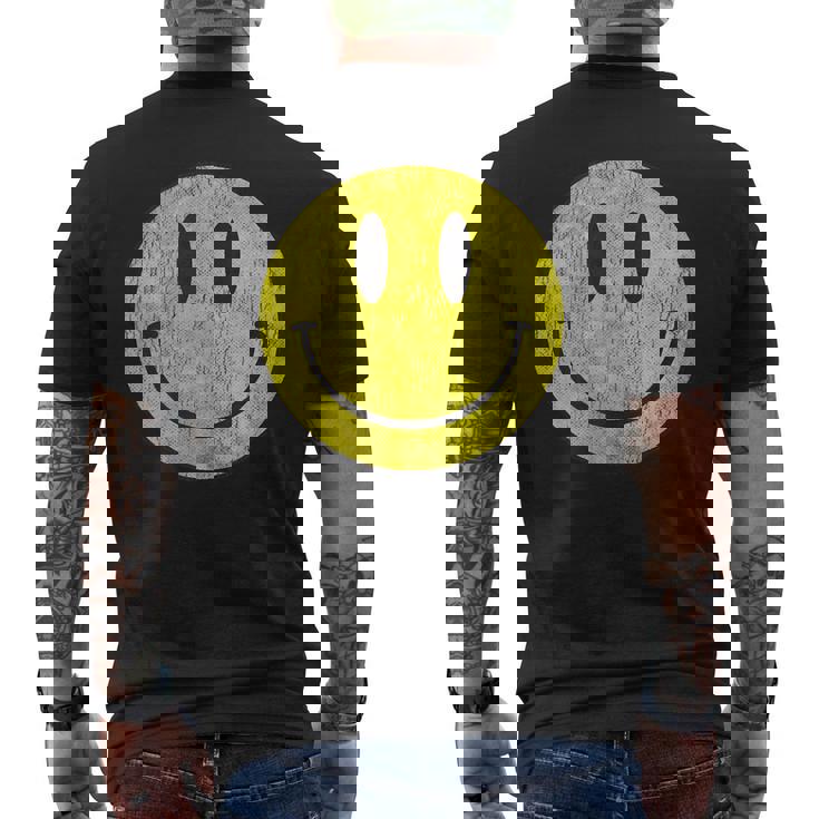 Retro Acidhouse Intage '80 Anni '90 Smile Distressed T-shirt da uomo con stampa posteriore