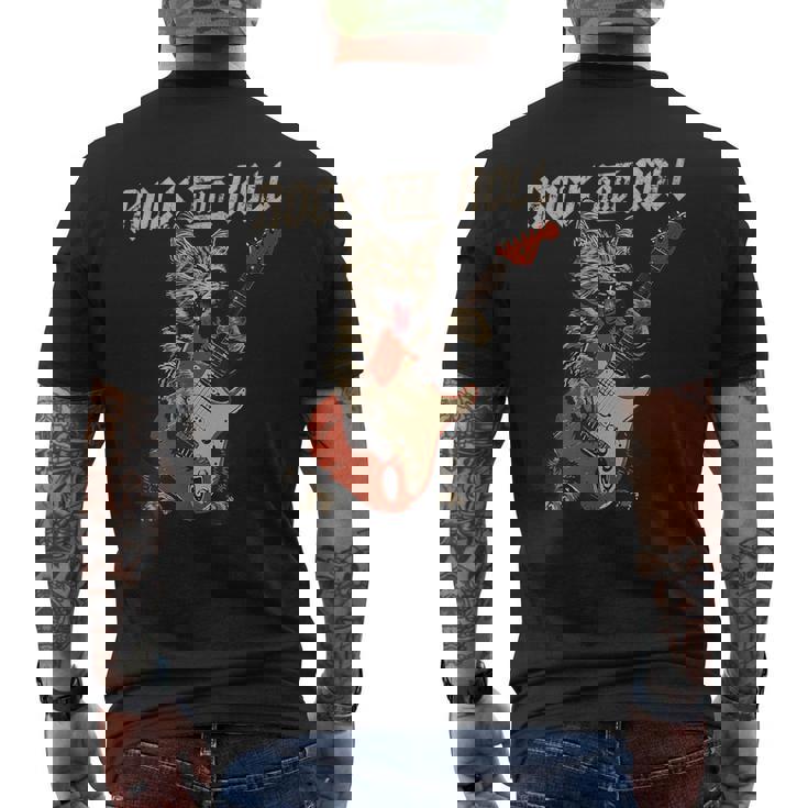 Rock And Roll Guitar Cat Vintage Rock Guitarist Cat Men's T-shirt Back Print