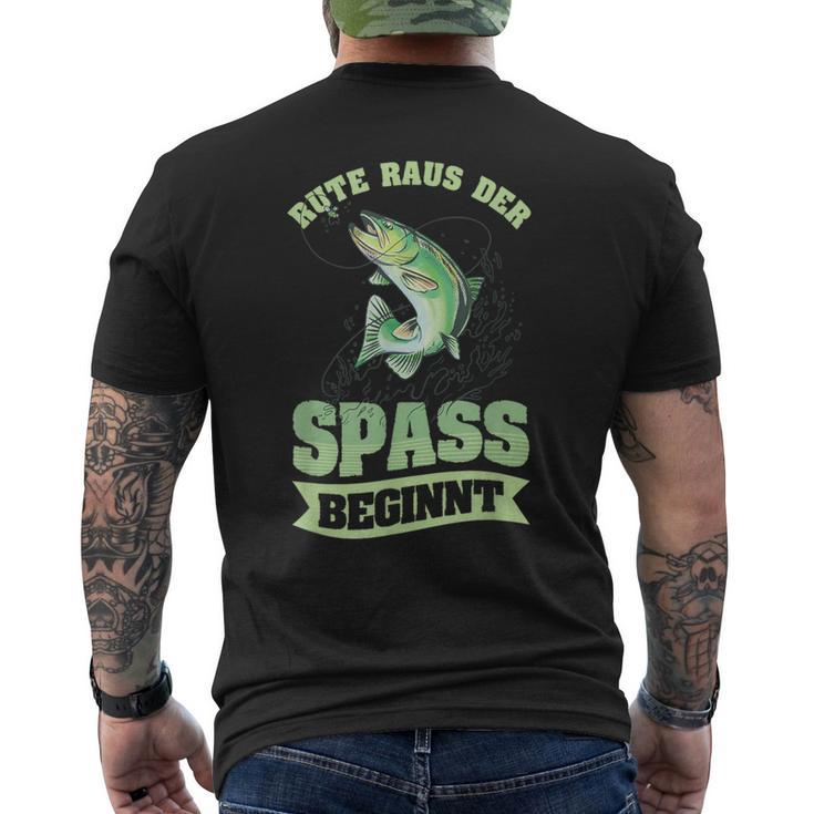 Rute Raus Der Spaß Beginnt Lustiger Angler Angeln Slogan T-Shirt mit Rückendruck