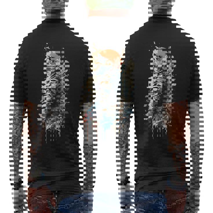 Samurai Gato Japonés Uniforme Pintura Retrato Gato Samurai Camiseta Hombre Estampado Espalda