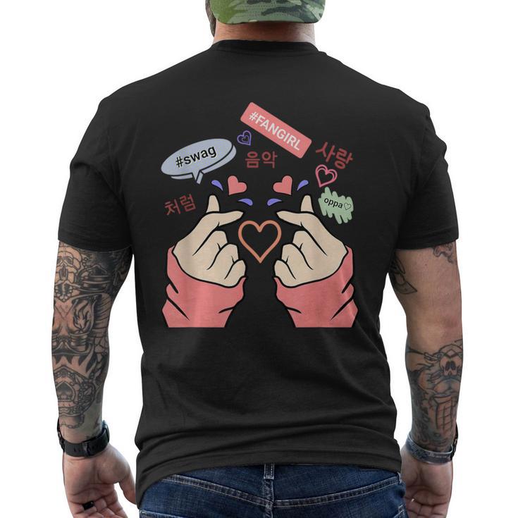 Saranghae Korean Font Kpop Finger Heart T-Shirt mit Rückendruck