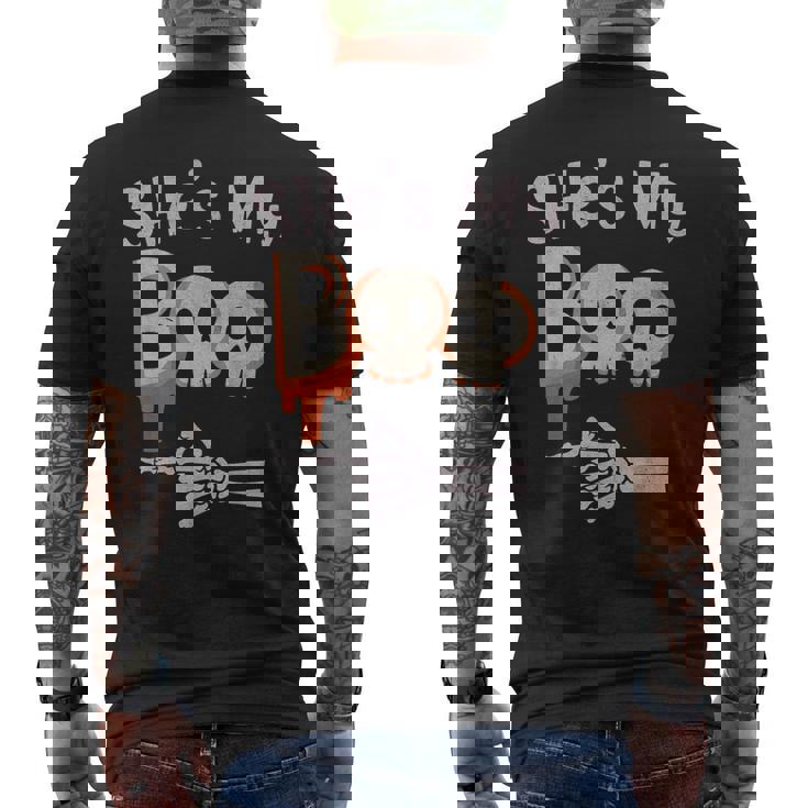 She’s My Boo Skull Face Matching Halloween Pajama Couples Men's Back Print T-Shirt